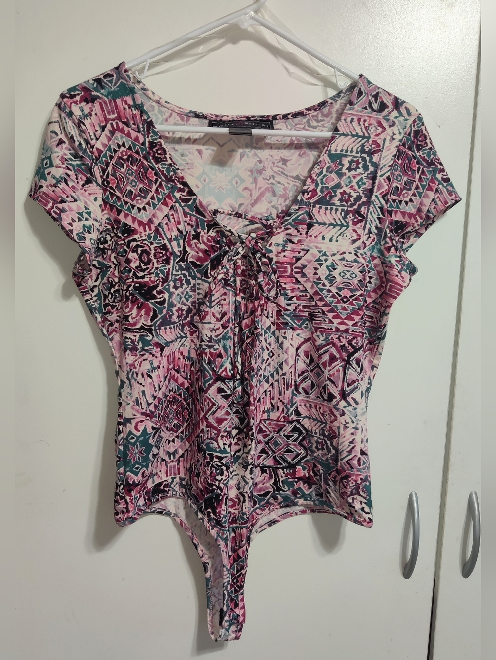 Women's Printed Lace Up Stretchy Bodysuit Top NWOT